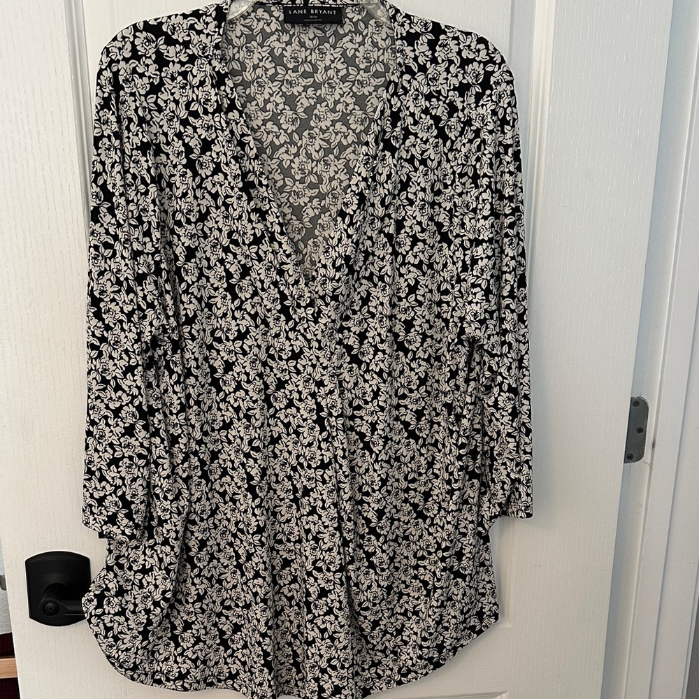 Lane Bryant Monochrome Floral Long Sleeve Dress